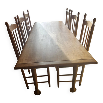 Table de salle à manger et 6 chaises en merisier massif - Roche Bobois