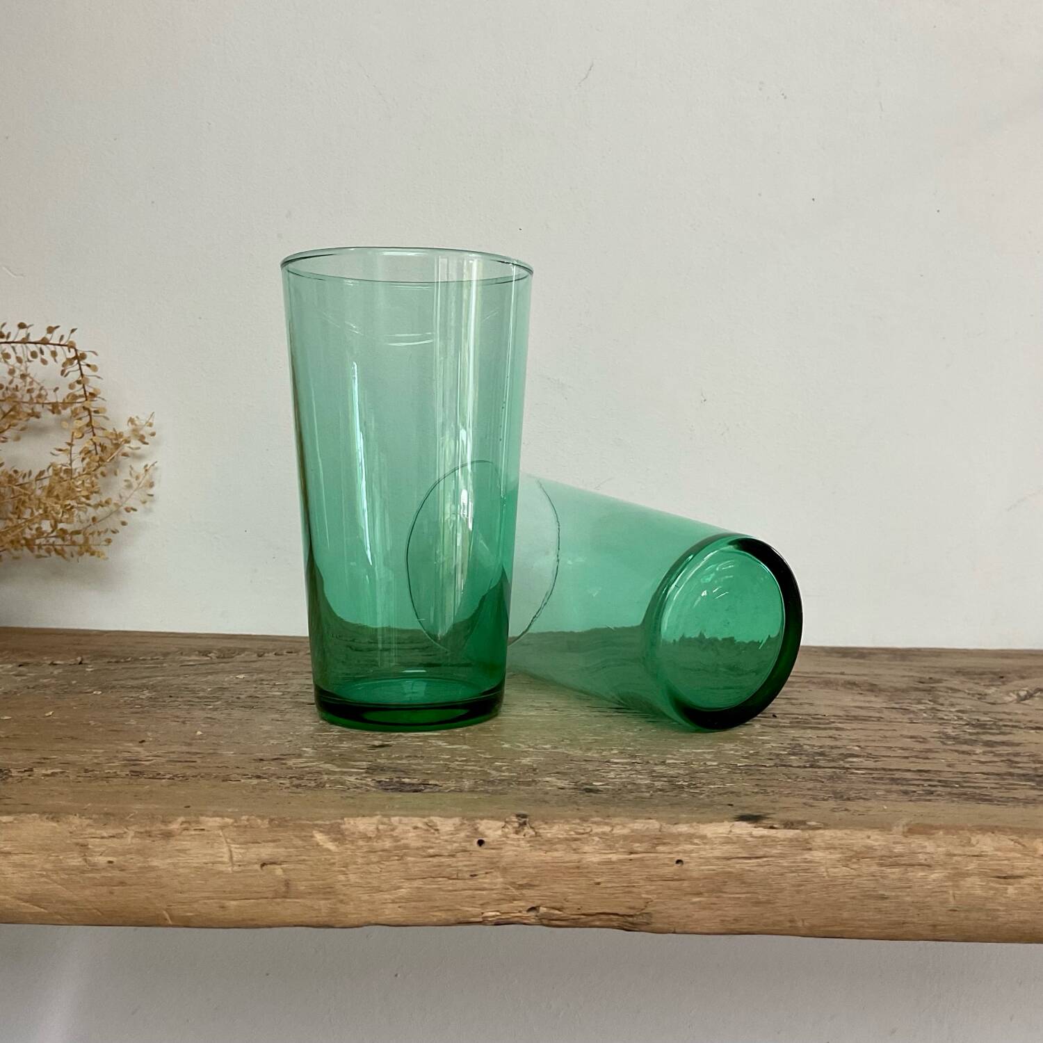 6 vintage emerald green glasses
