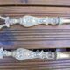 Old bronze fireplace servant decor medallion shovel clamp brooms