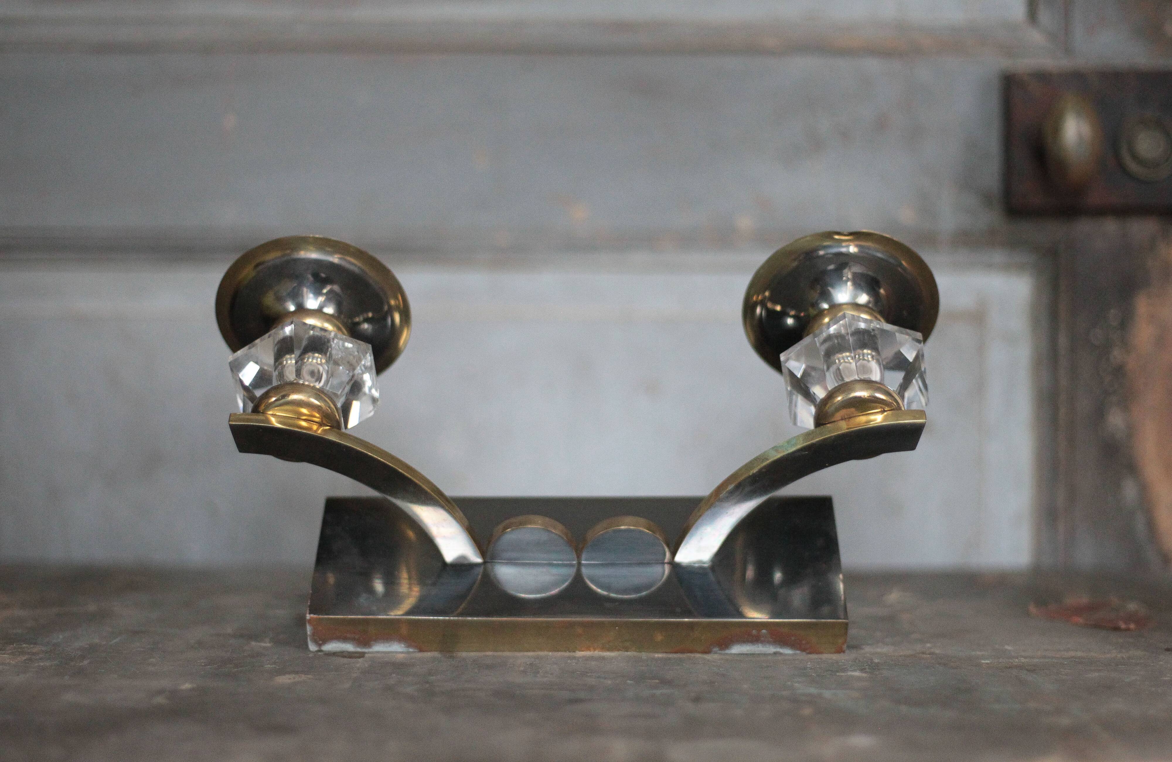 Art Deco wall sconce, brass and Sèvres crystal, light fixture.