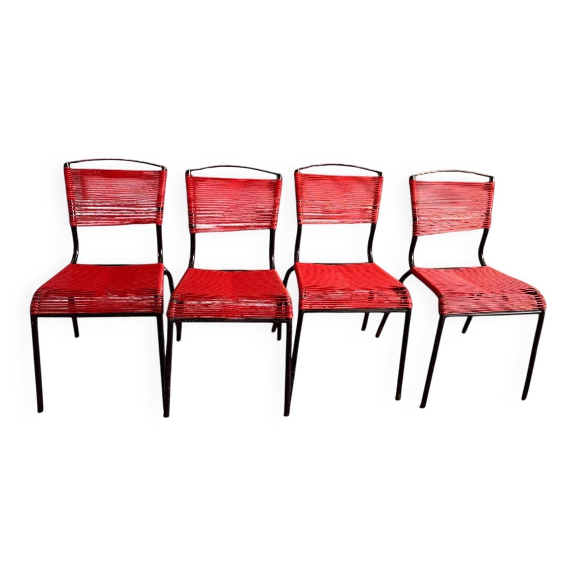 Set de 4 chaises Spaghetti rouges – Design italien 70s – style Belotti