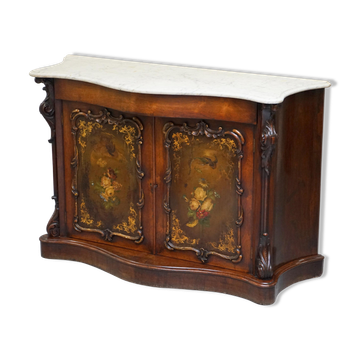 Victorian buffet with marble top and serpentine front, sculpted Verni Martin.