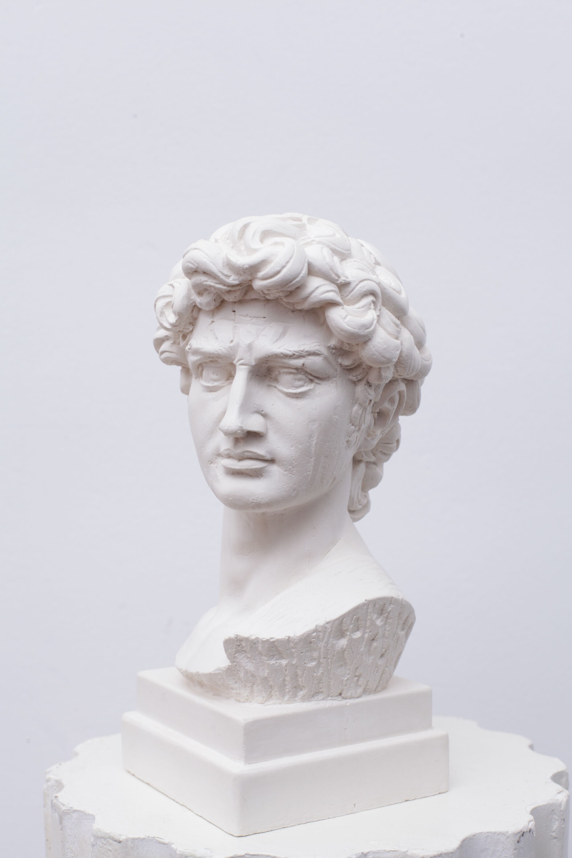 Head David in white plaster Roman Greek sculpture