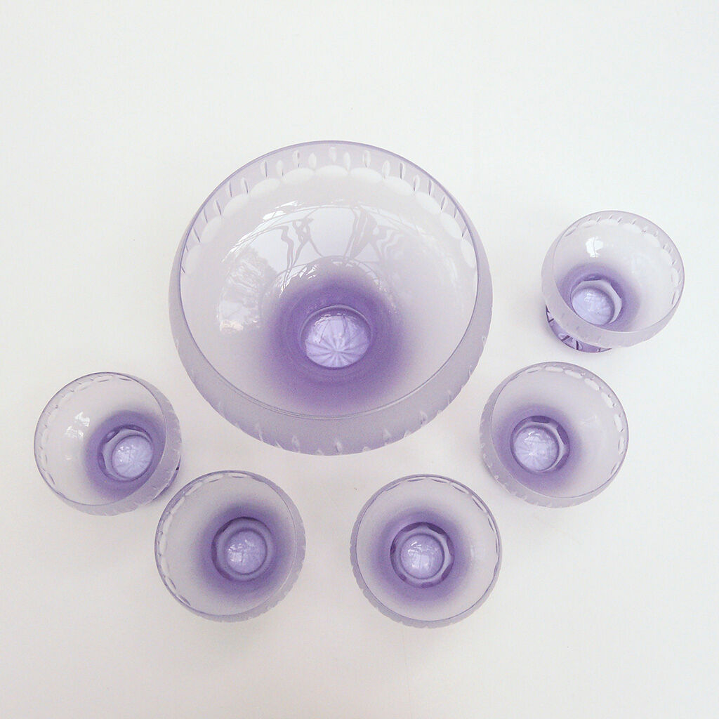 Dessert service cut and cups in old art deco purple crystal
