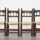 Set of 4 Antique Spanish Country Chairs with Woven Rattan Seats
