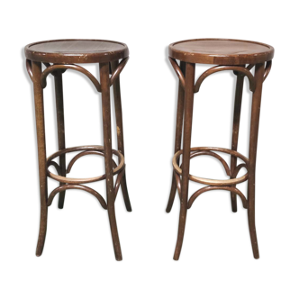 Pair of curved wooden bar stools
