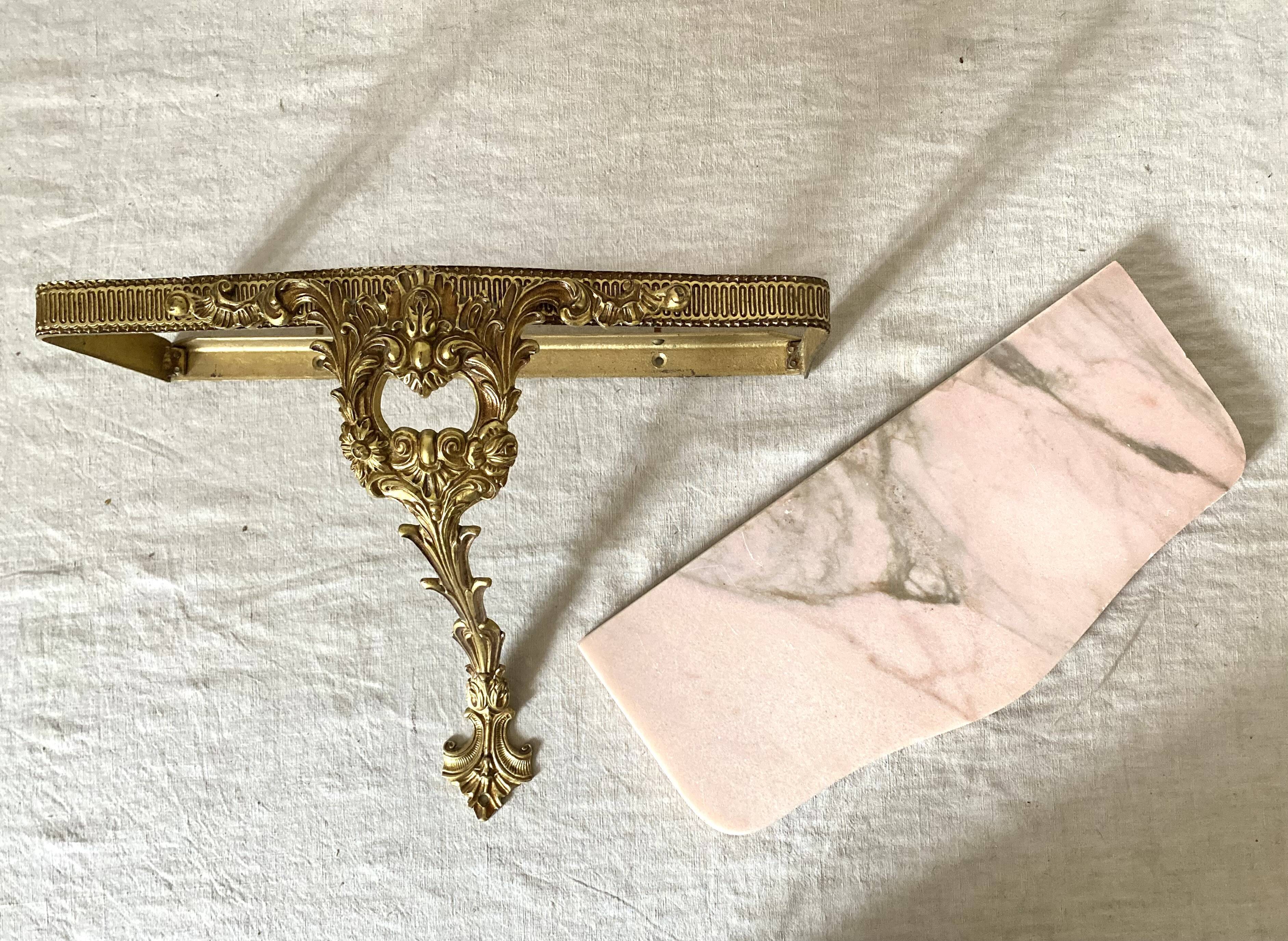 Baroque style wall console in pink marble and gilded metal