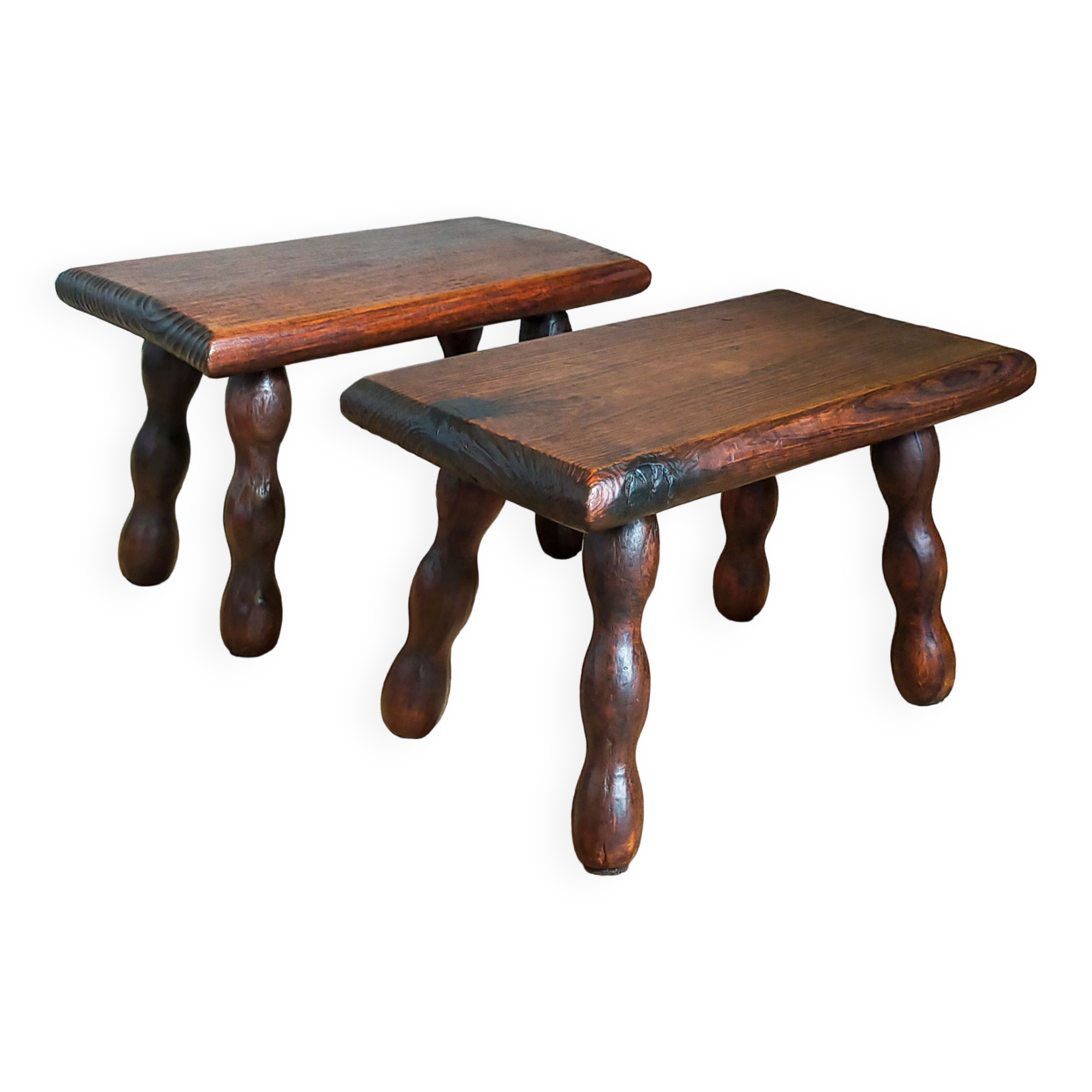 Pair of vintage solid turned wood footstools