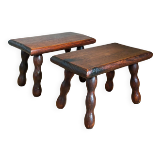Pair of vintage solid turned wood footstools