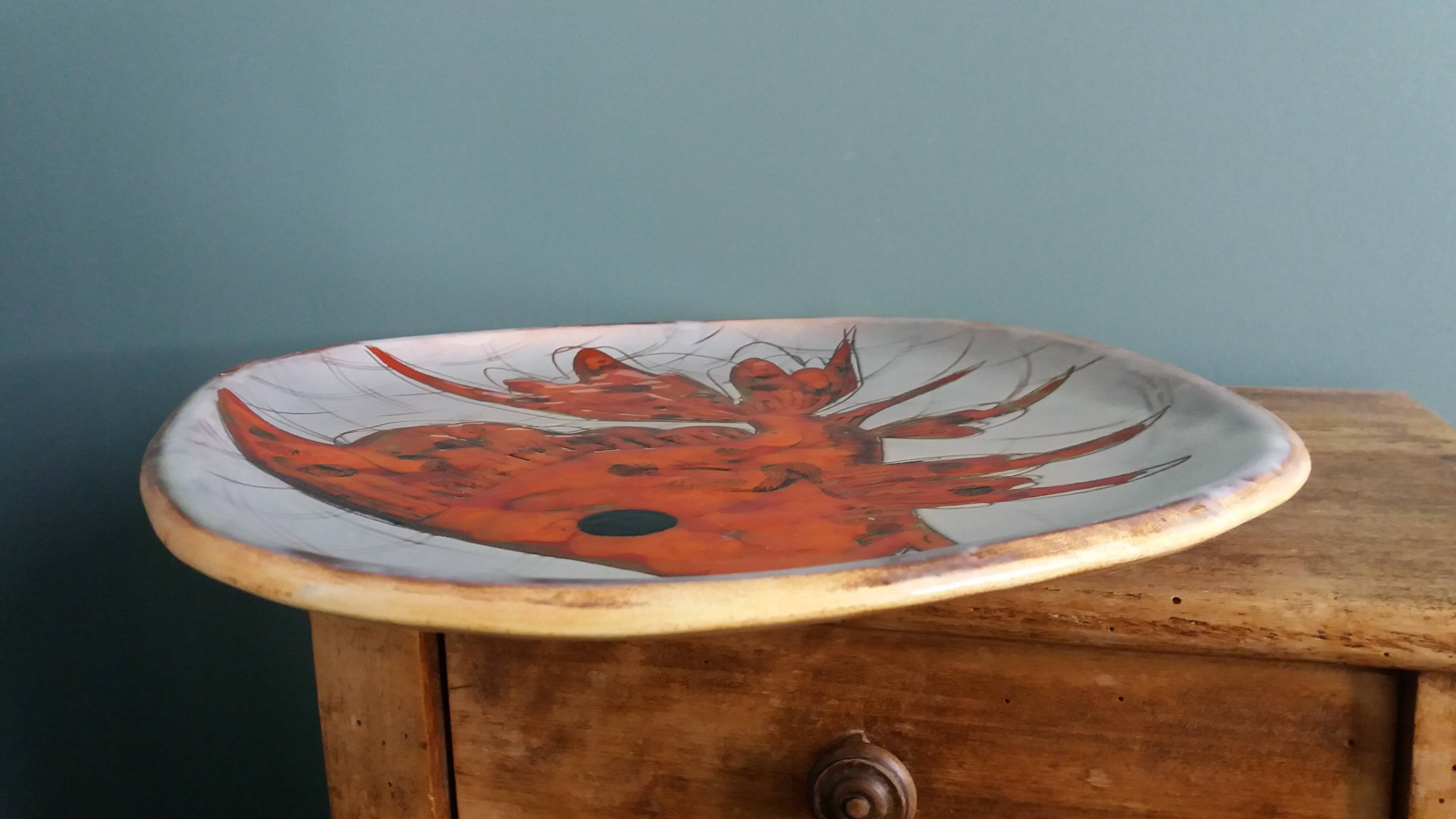 Plate signed Monique Brunner, Pansier, Pottery of the Aquarius, Vallauris