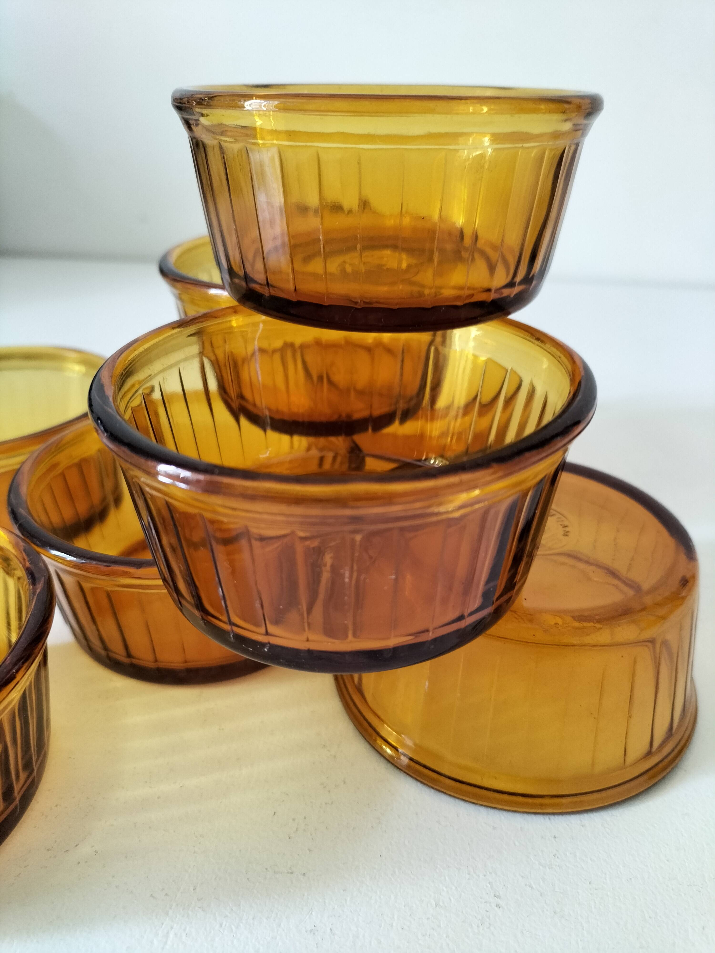 Set of 8 Duralex amber-colored ramekins