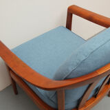 1960s armchair cherrywood in blue, Wilhelm Knoll