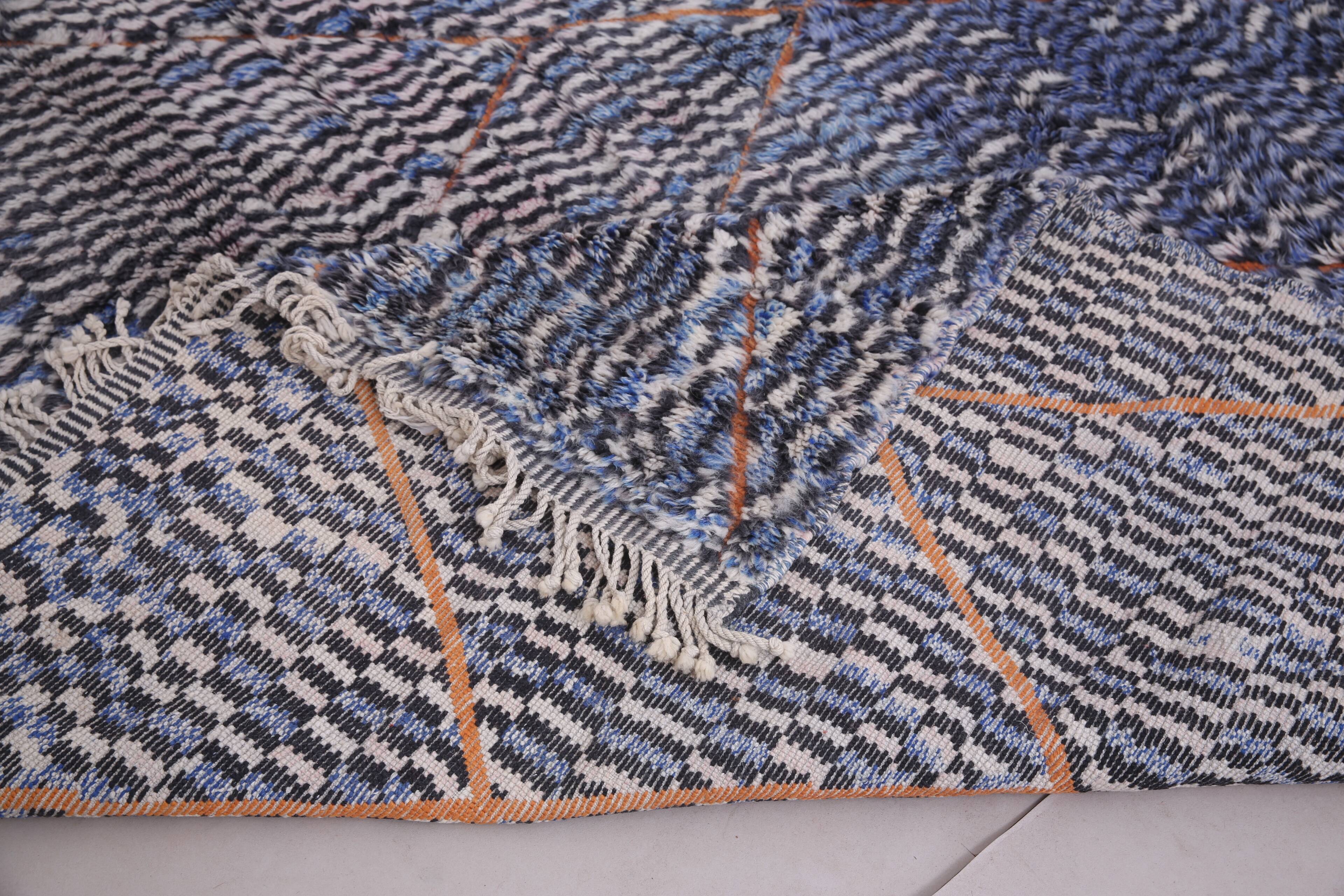 Blue Handmade Beni merirt Rug 258 x 305 cm - Abstract Wool Rug - Berber Rug