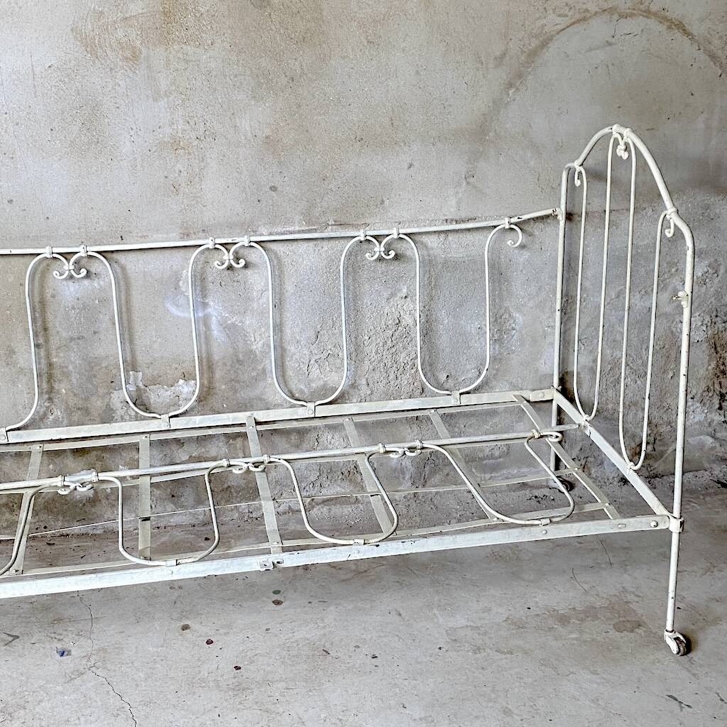 Vintage 1950s wrought iron bed bench