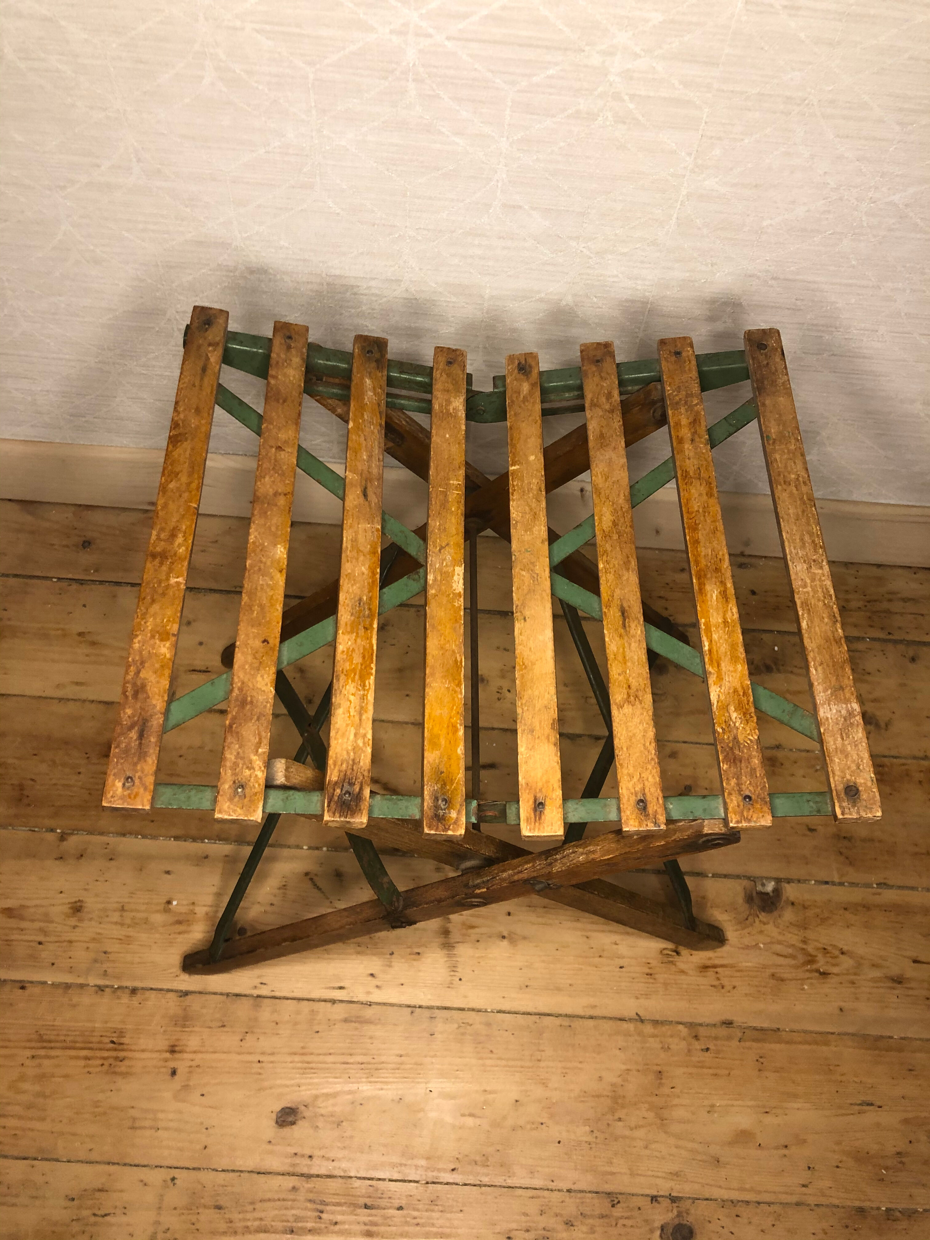 Wooden and iron slatting stool