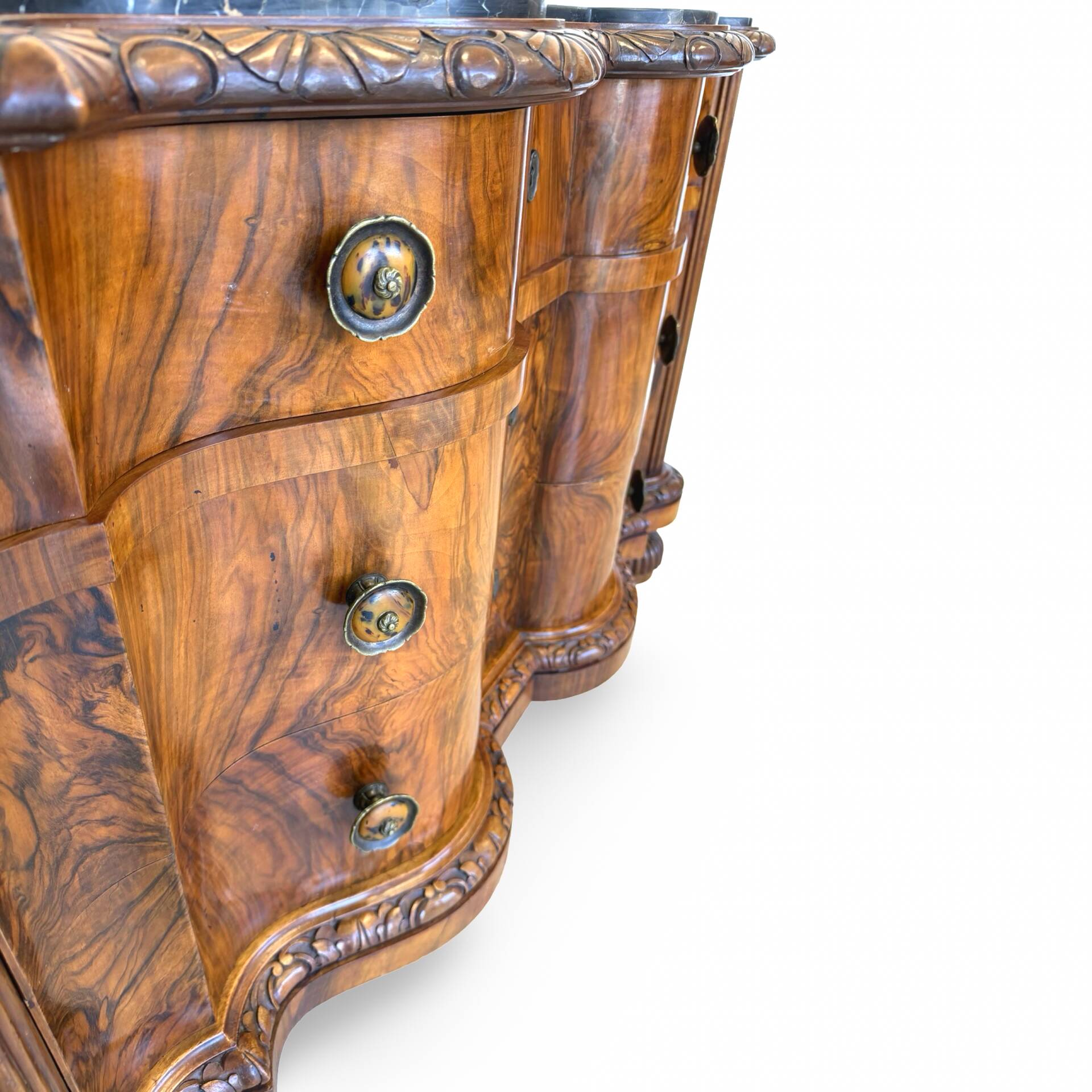 antique walnut serpentine commode