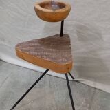 Vintage tripod ashtray with wooden shelf