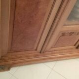 Art Nouveau glass library in walnut burl