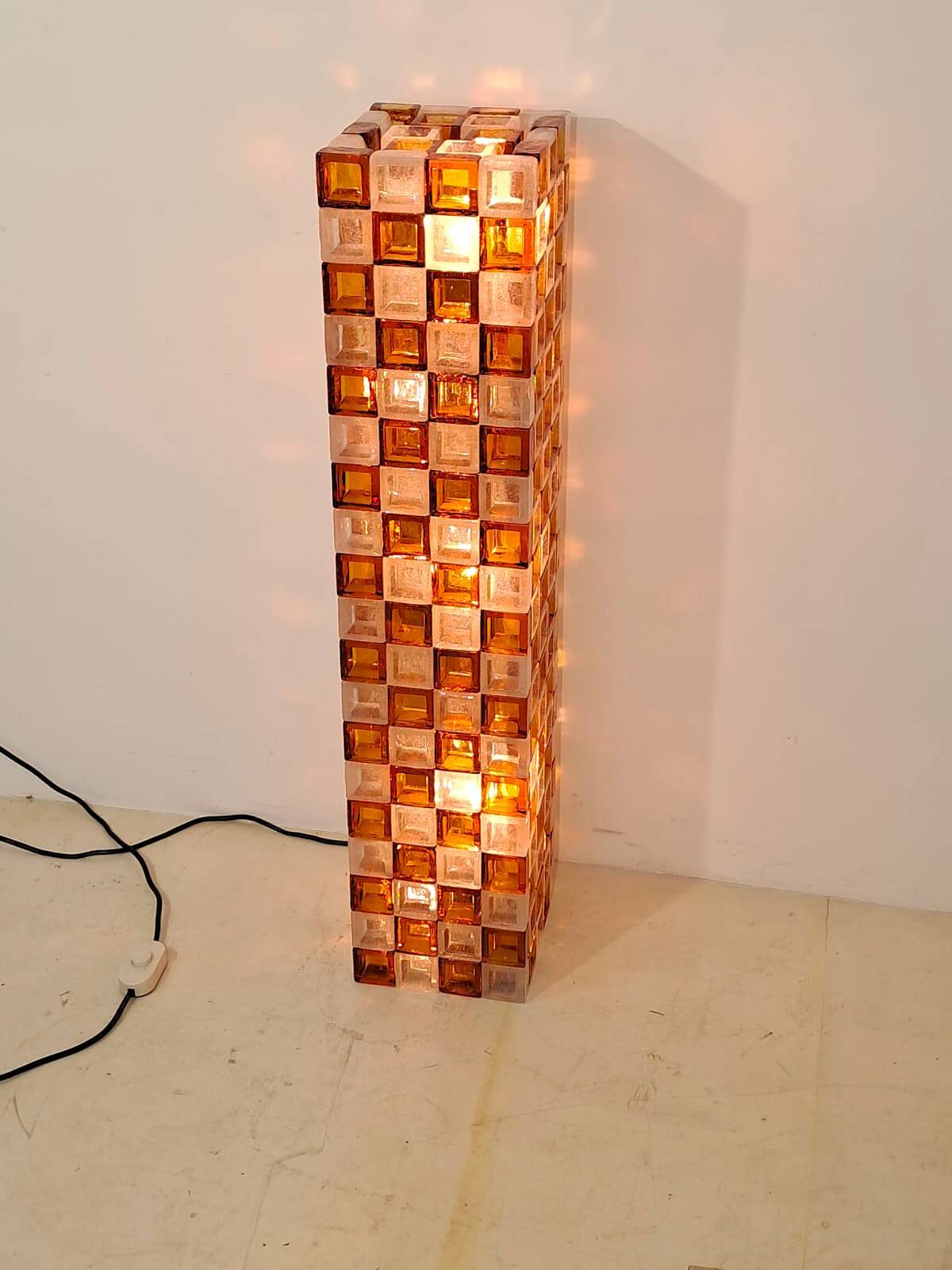 Floor Lamp in Amber and Crystal Pulegoso Glass by Poliarte, Italy, 1970s