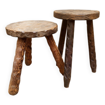 Pair of rustic oak stools