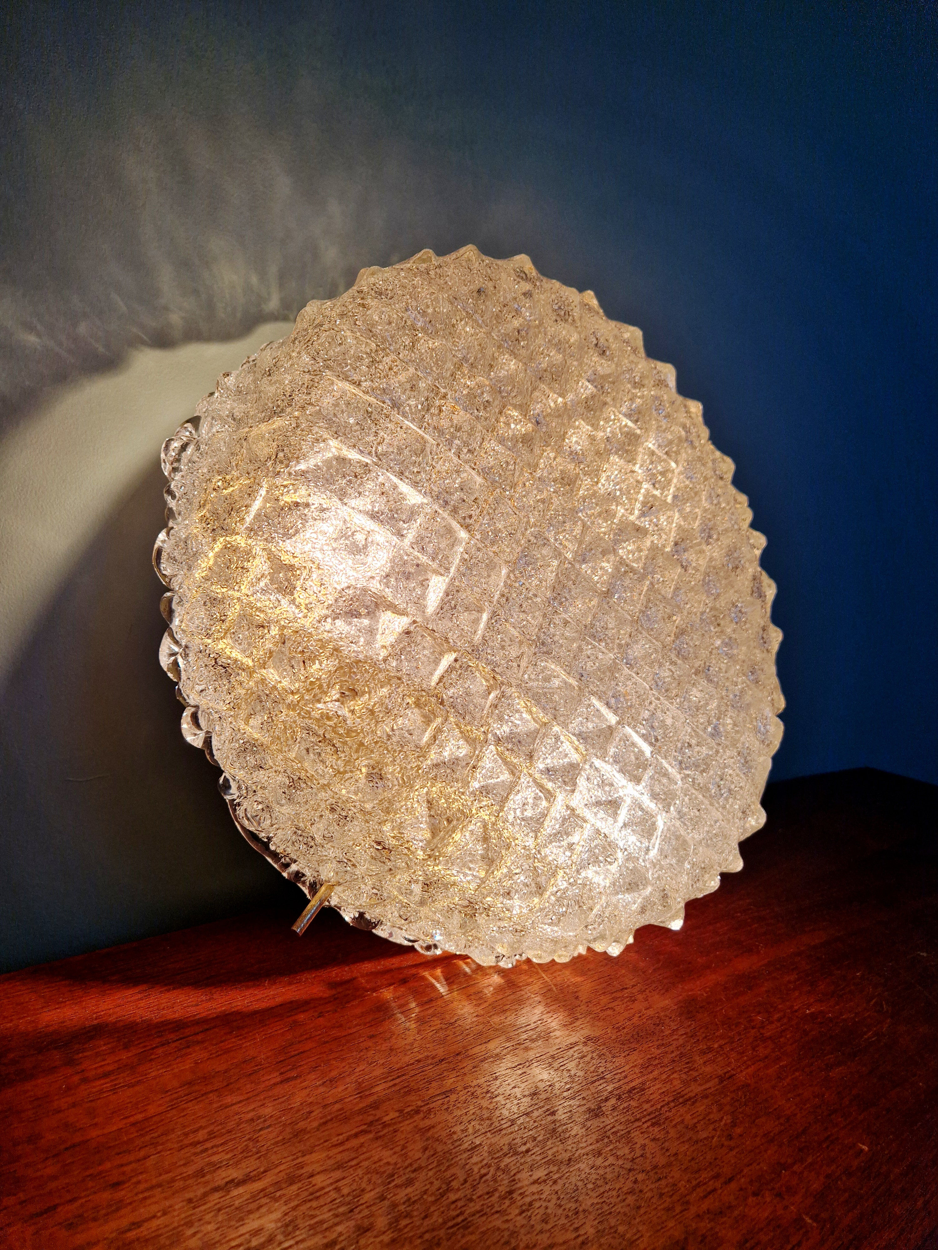 Large brass and frosted glass ceiling light, Hillebrand Lighting, 1970.