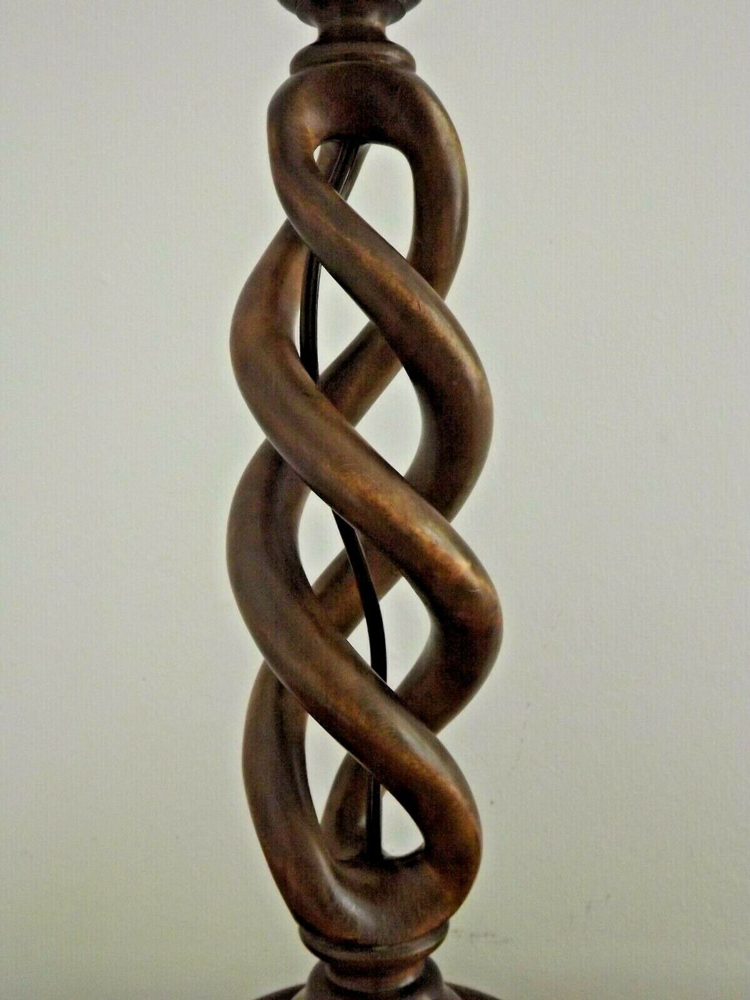 French tall wooden carved open weave barley twist table lamp base