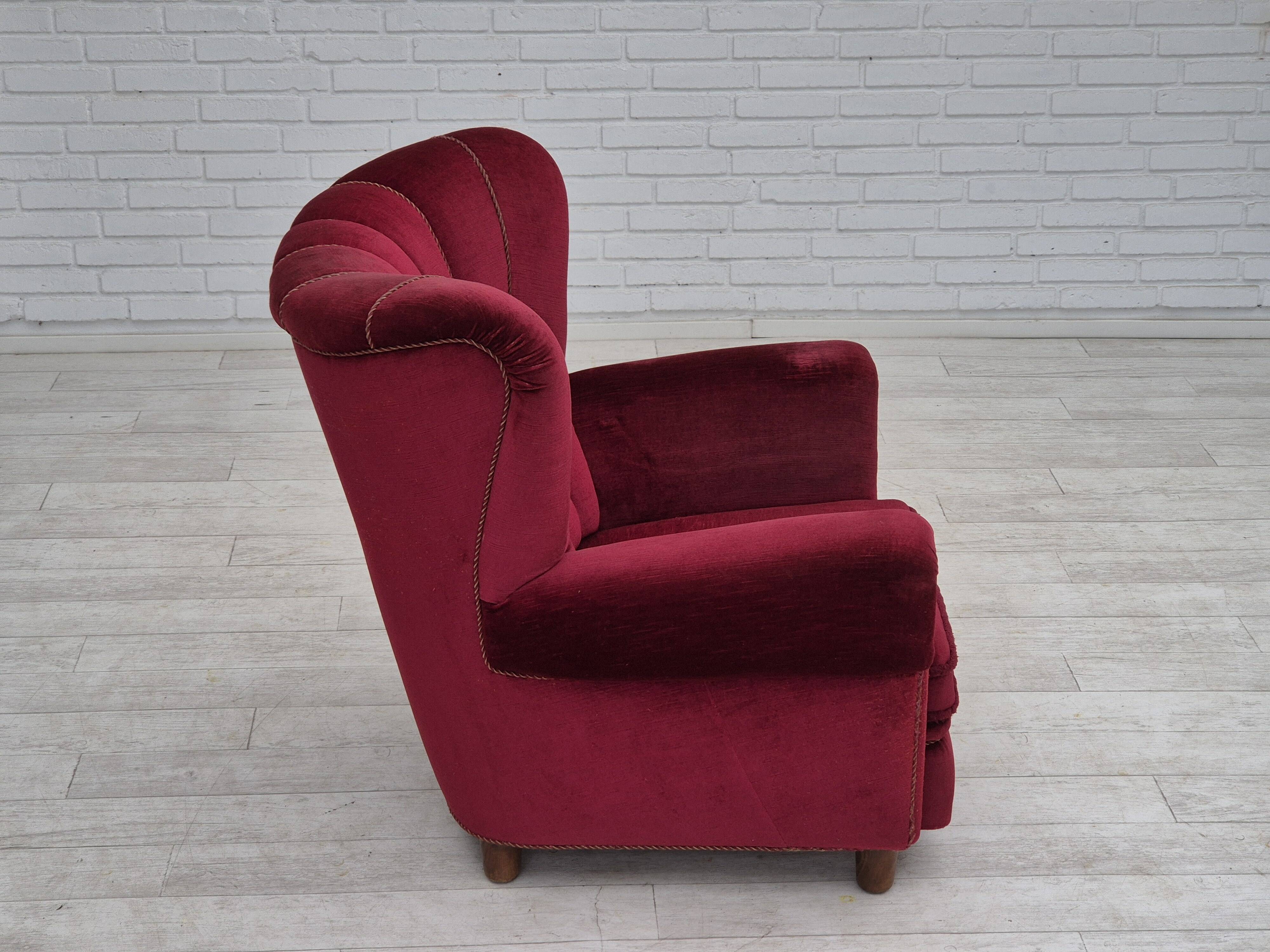 1960s, Danish relax armchair, original condition, red furniture velour.