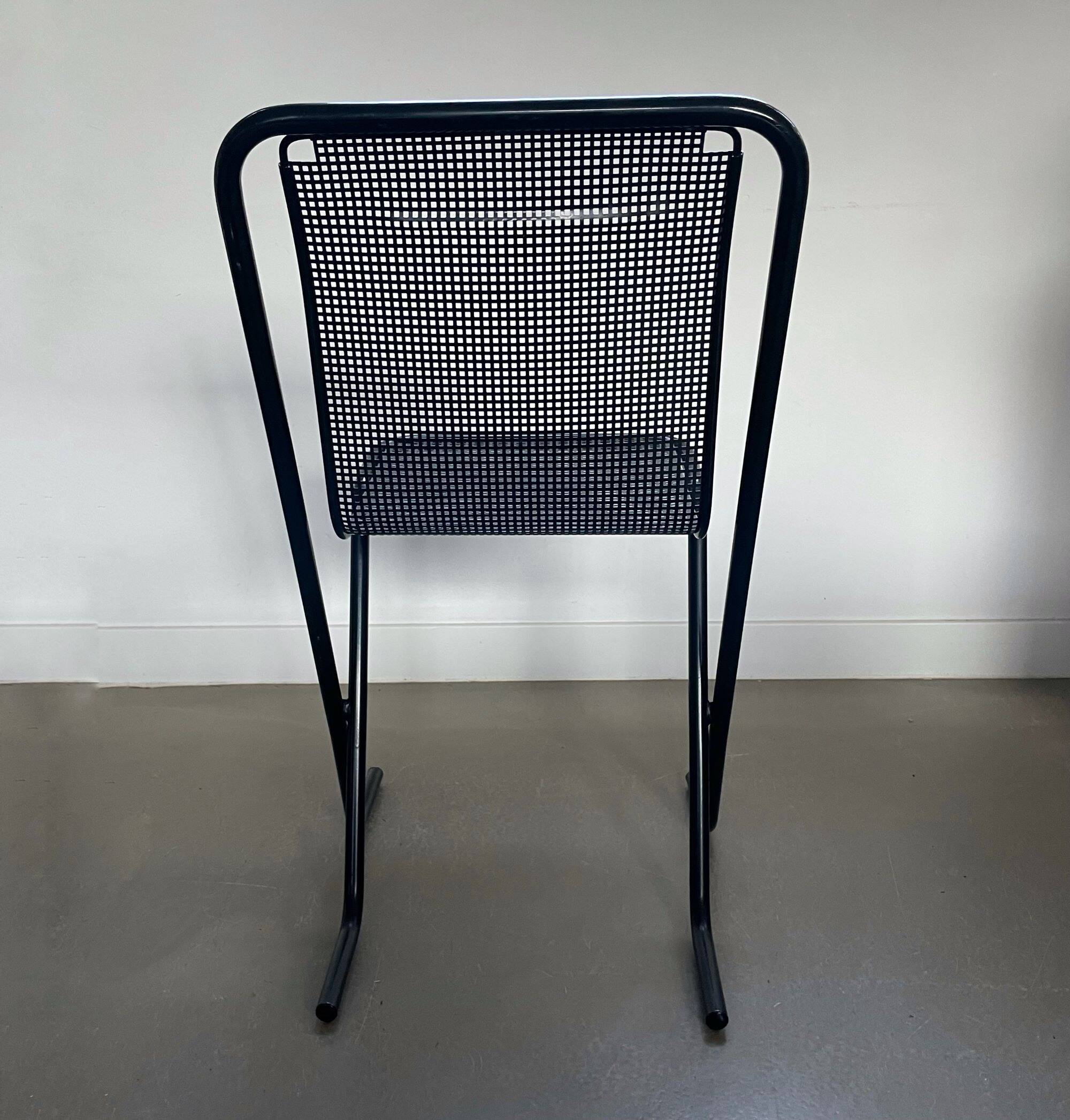 Black metal stacking chairs, Arrben Italy, 80s