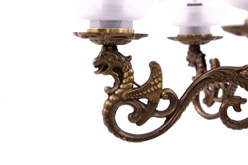Six-arm brass chandelier from the early 20th century, Poland.