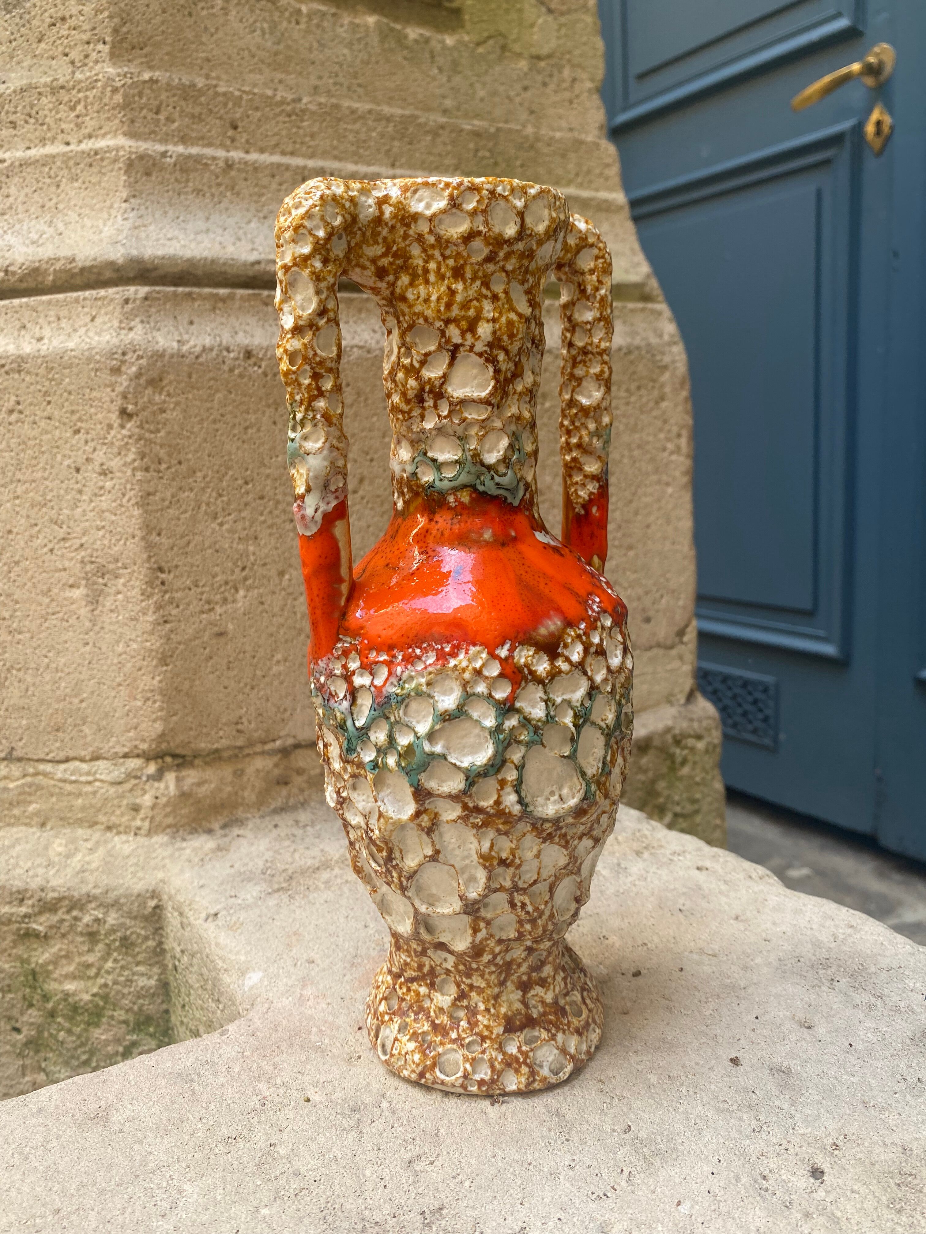 Washed enamelled ceramic amphora vase