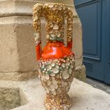 Washed enamelled ceramic amphora vase