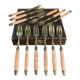 Dessert forks in brass and Bakelite in their case.