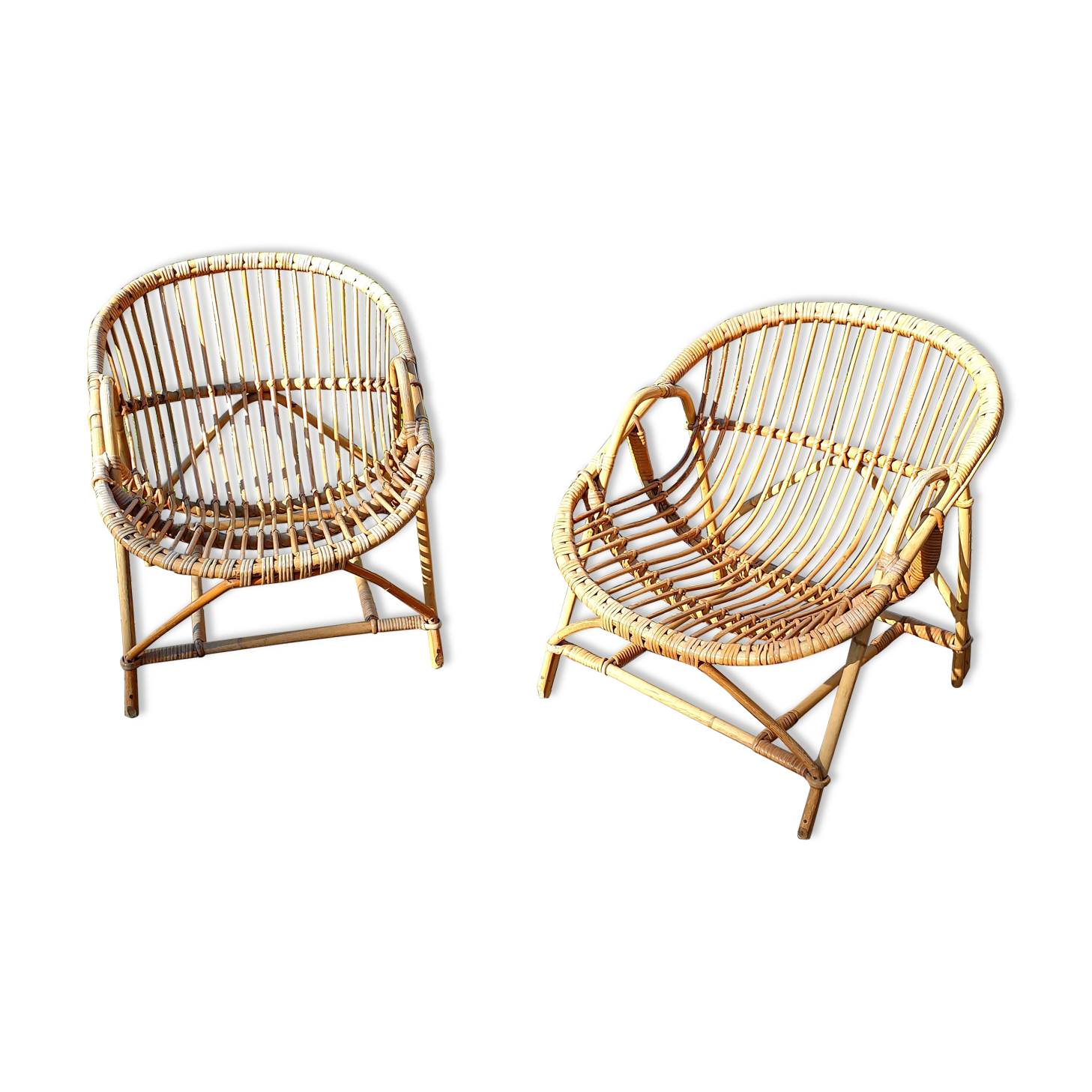 Paire de fauteuils en rotin corbeille vintage années 60