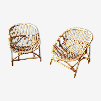 Pair of rattan armchairs vintage basket 60s