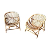 Pair of rattan armchairs vintage basket 60s