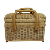Valise en osier clair avec 2 anses