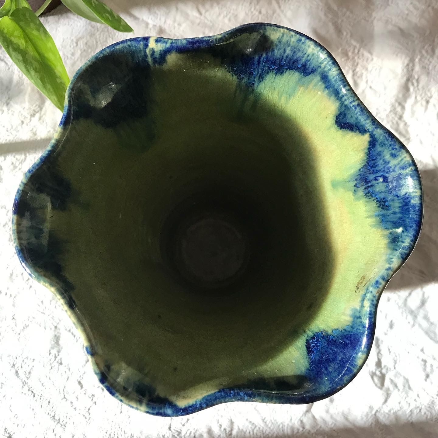 Vintage vase 70s ceramic spirit vallauris - green and blue
