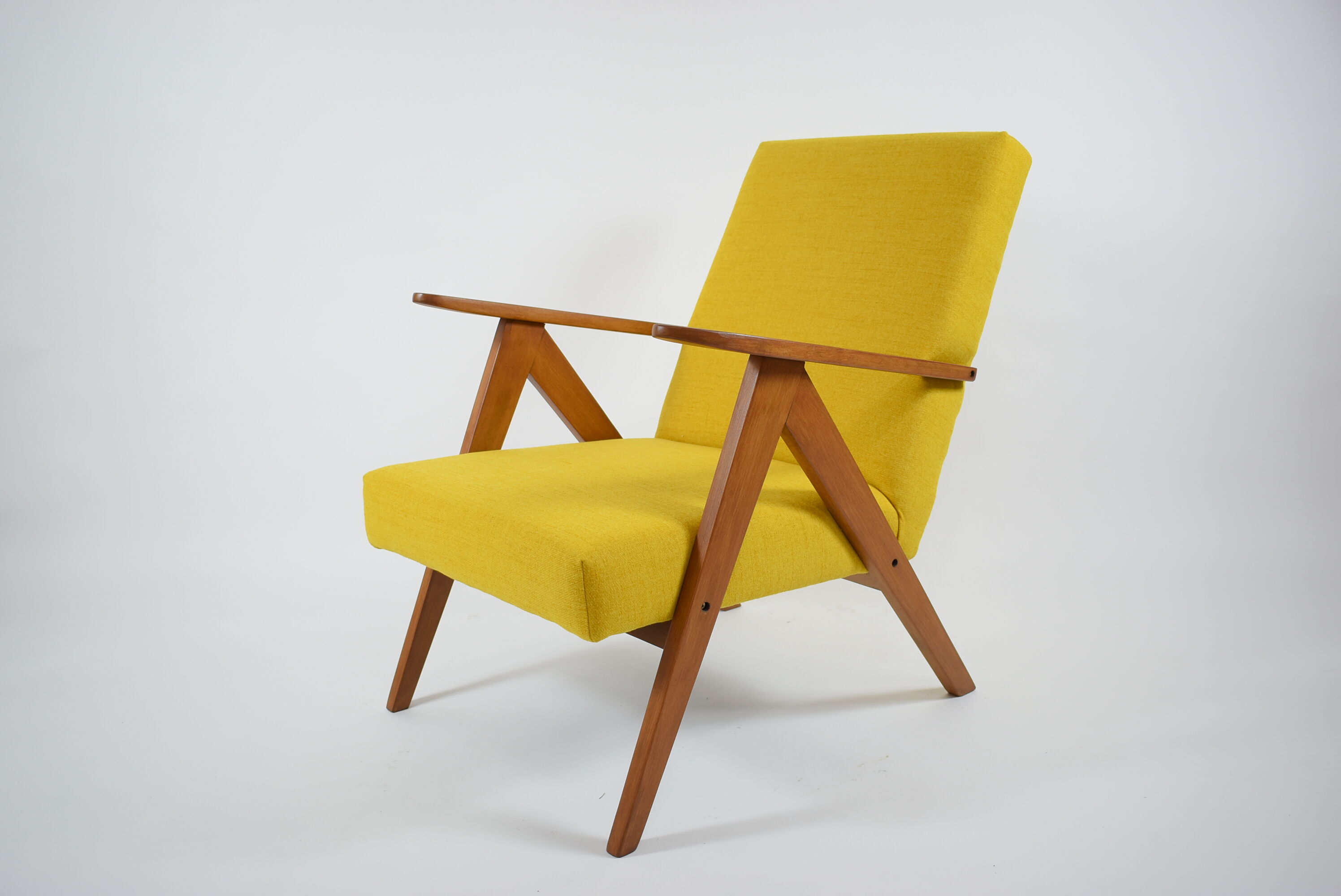 Scandinavian armchair, 60s, fully restored, yellow fabric