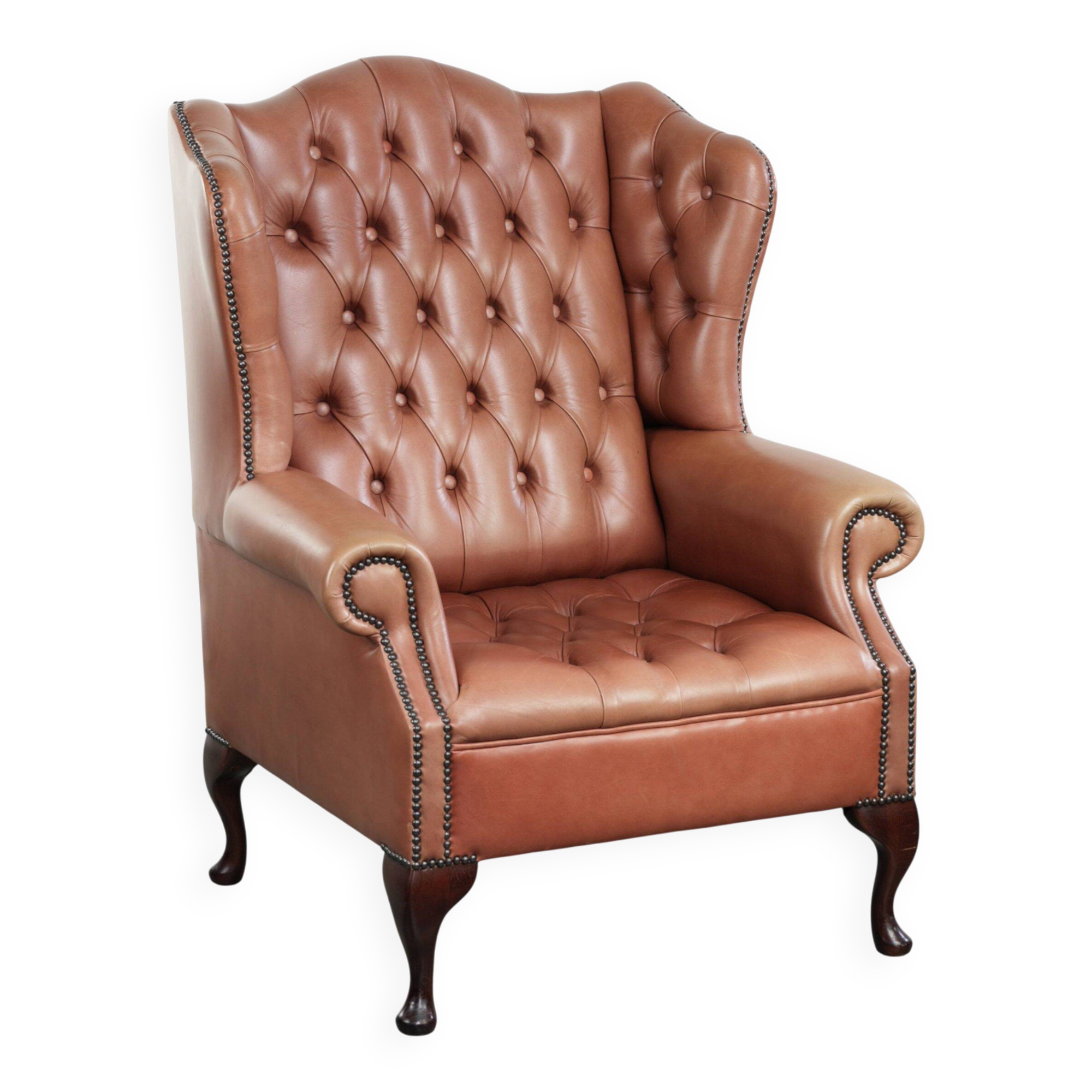 Classic English cowhide button seat chesterfield wingback armchair