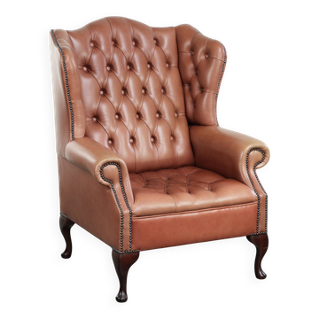 Classic English cowhide button seat chesterfield wingback armchair