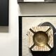 Italian ashtray in ivory zebra resin and brass, 1970s design.