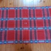 Nappe vintage et ses 12 serviettes coton rouge monogrammées am