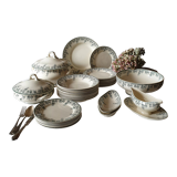 33 pc antique green white transferware dinner service c1900 U&C Sarreguemines France, 10 places
