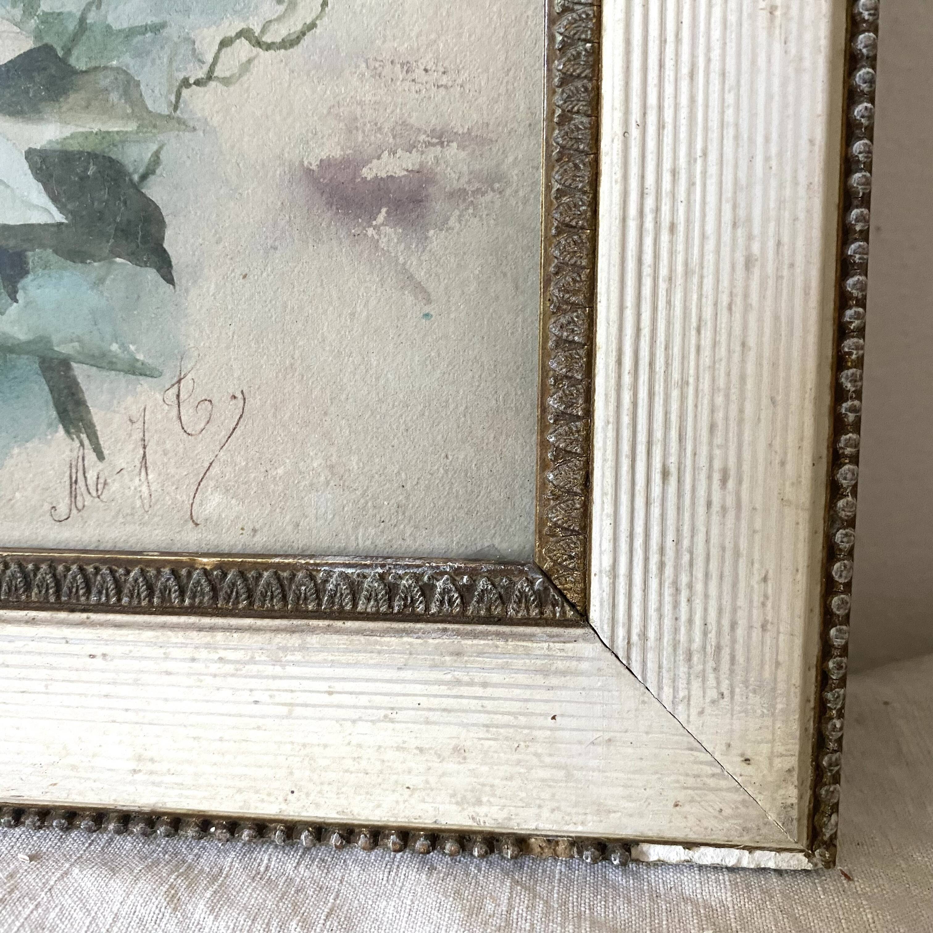 Triptych of old watercolors, flowers, 19th century