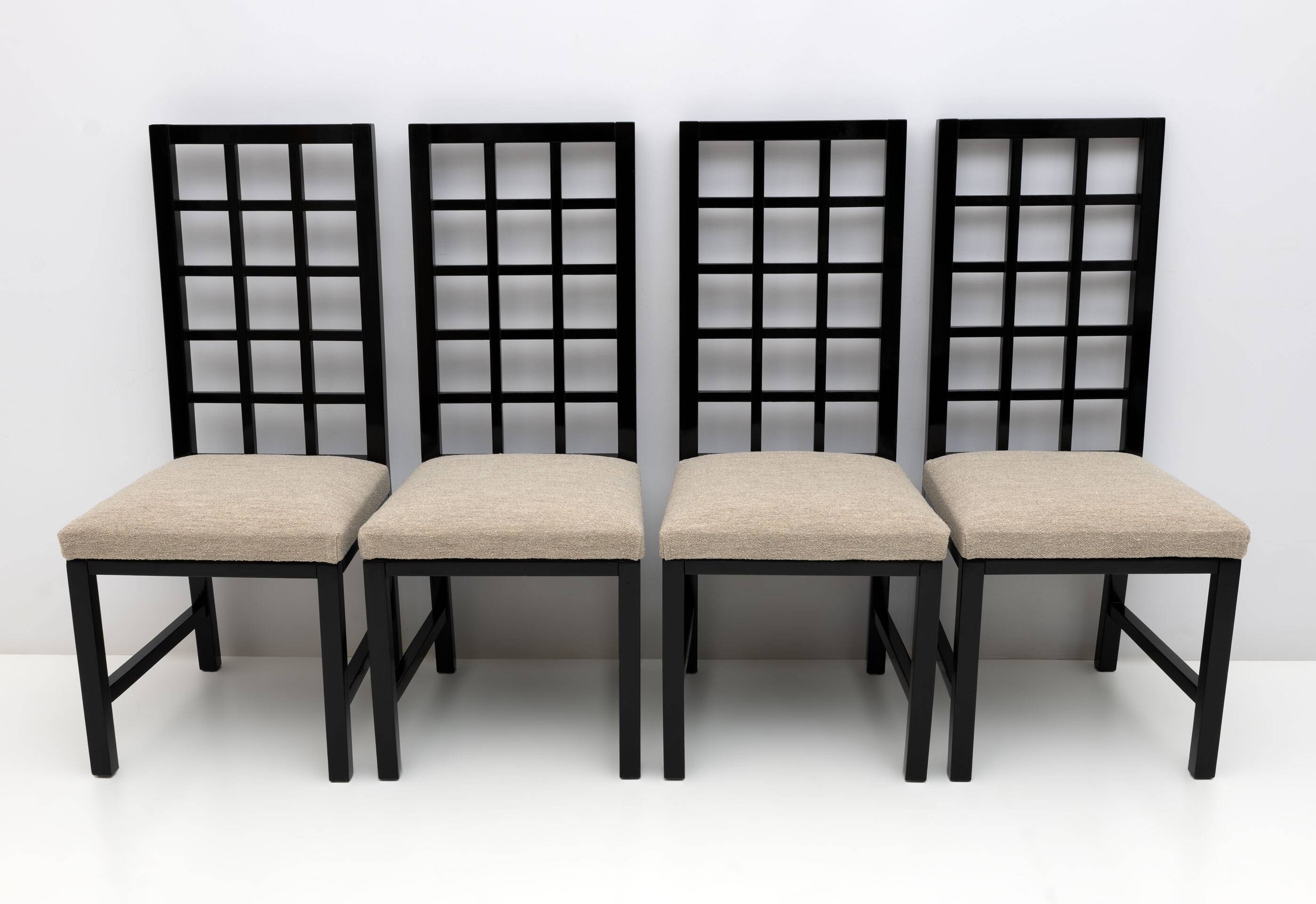 Four Black Lacquered High Back Chairs, 1979