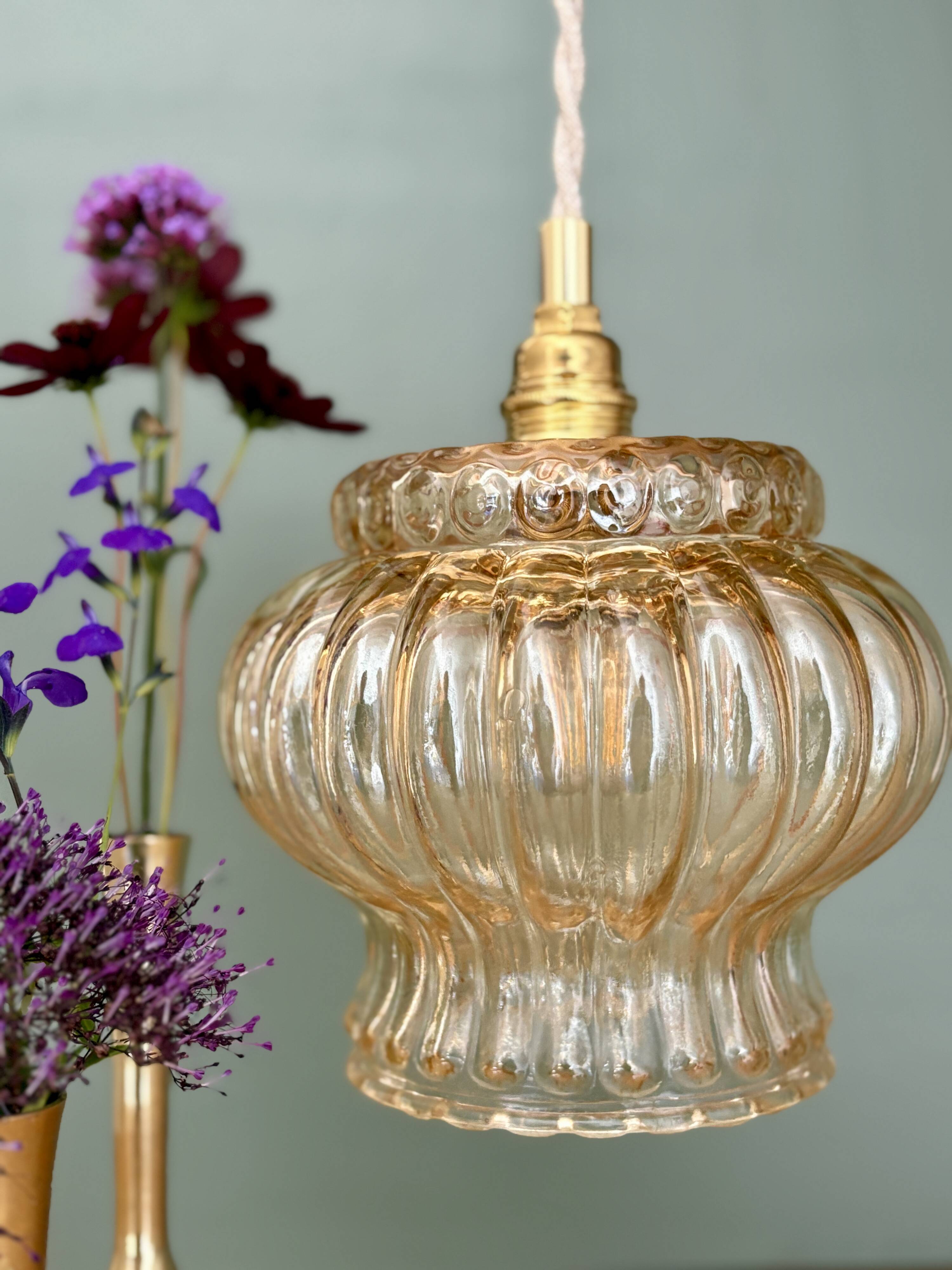 Vintage amber glass globe pendant light