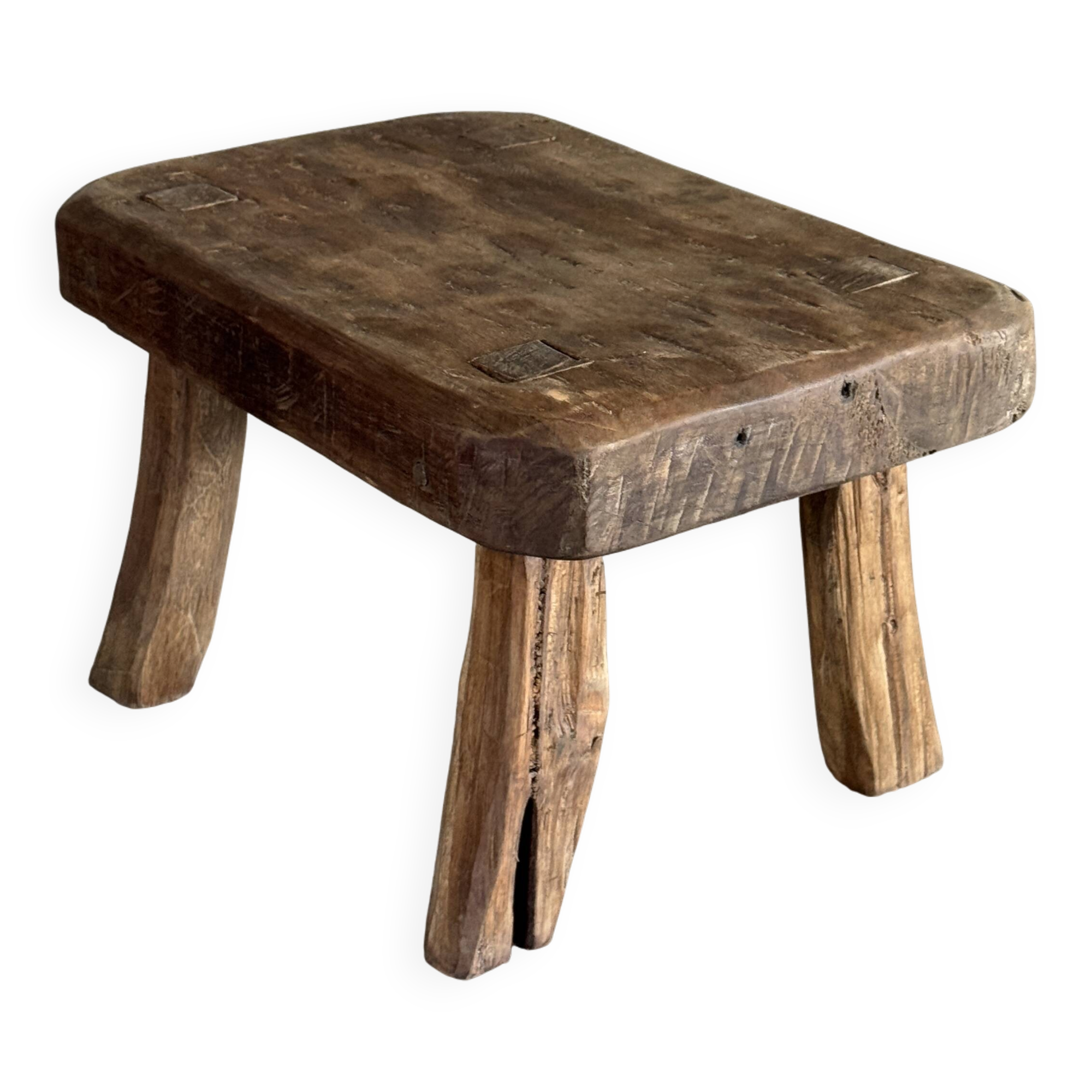 Tabouret d'appoint en teck massif rectangulaire arrondi