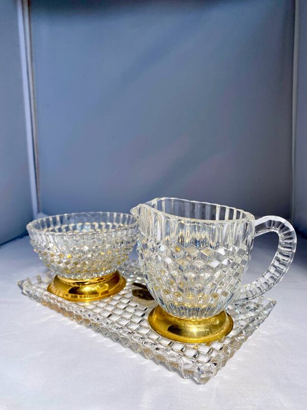 Nécessaire à café en cristal de Bohême doré à l’or fin – Années 60/80