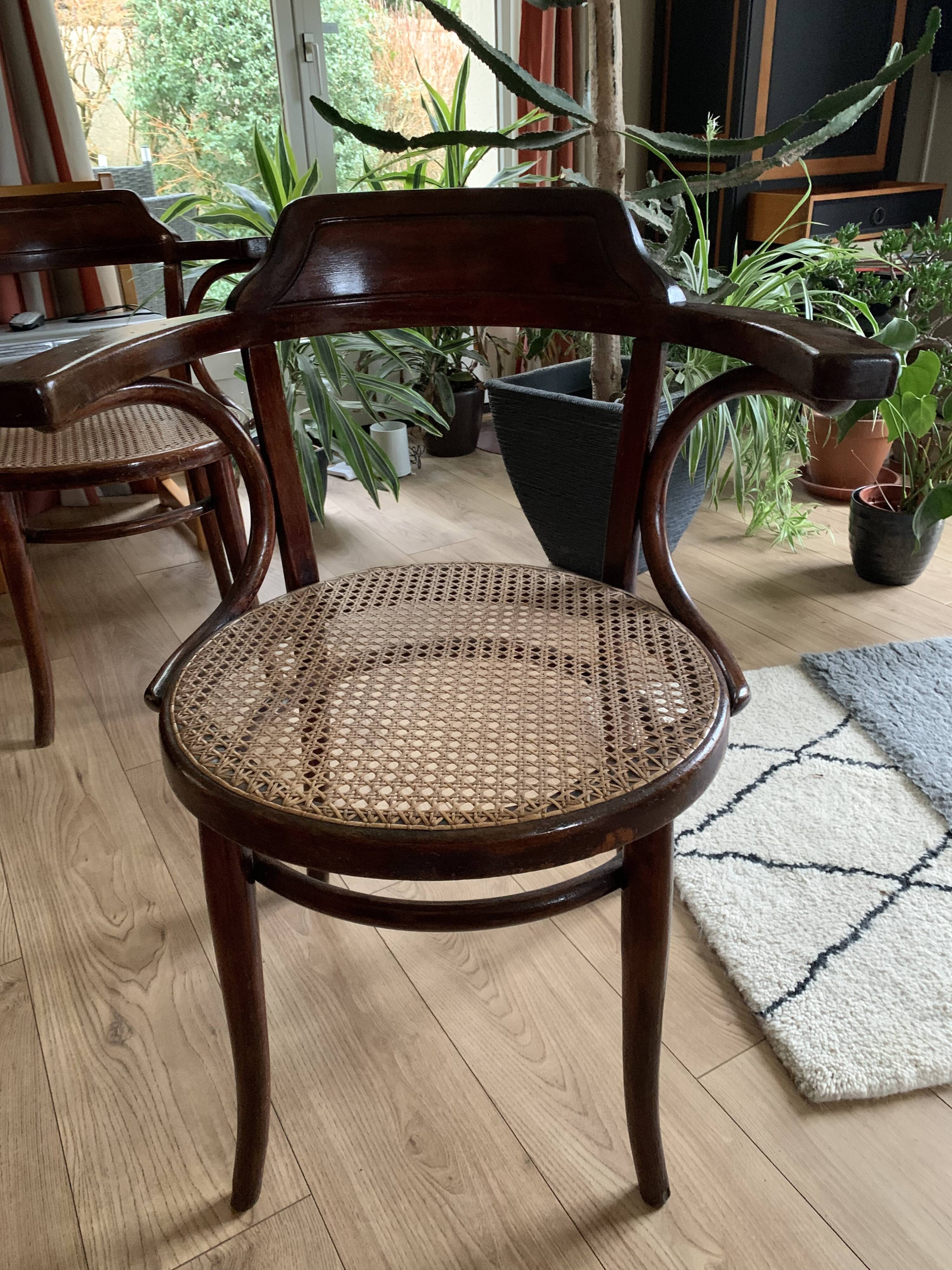 Paire de fauteuils cannés en bois courbe signés Thonet