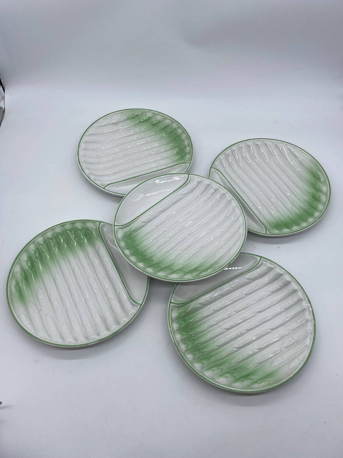 Series of asparagus plates, Revol, porcelain, vintage, slip